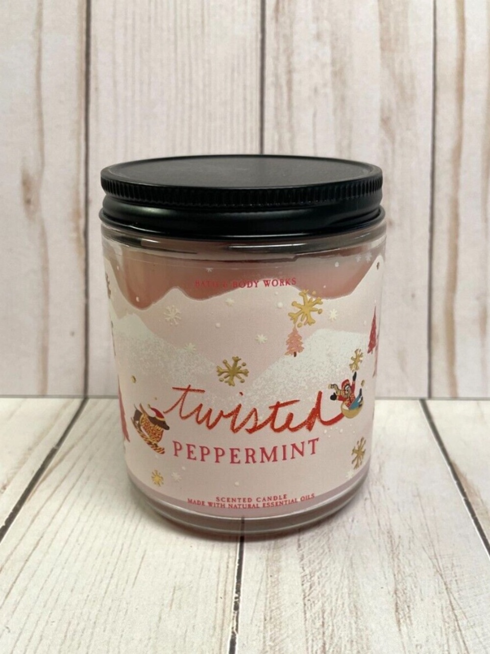 Bath & Body Works Single Wick Jar Candle Twisted Peppermint Christmas Mint NEW